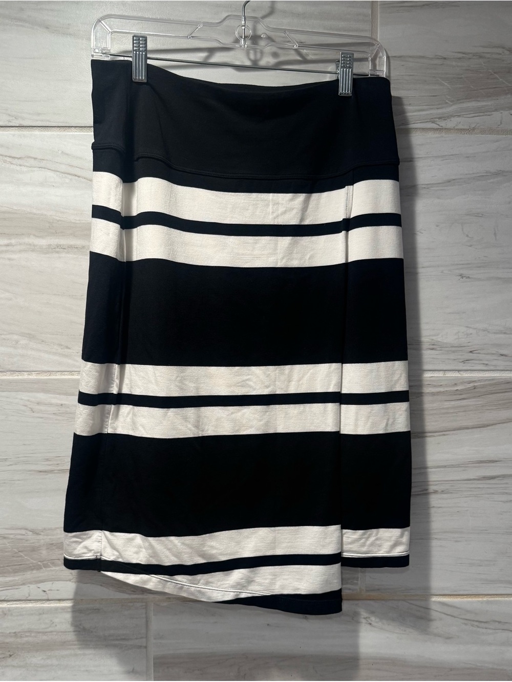 Athleta Black and White Striped Midi Skirt